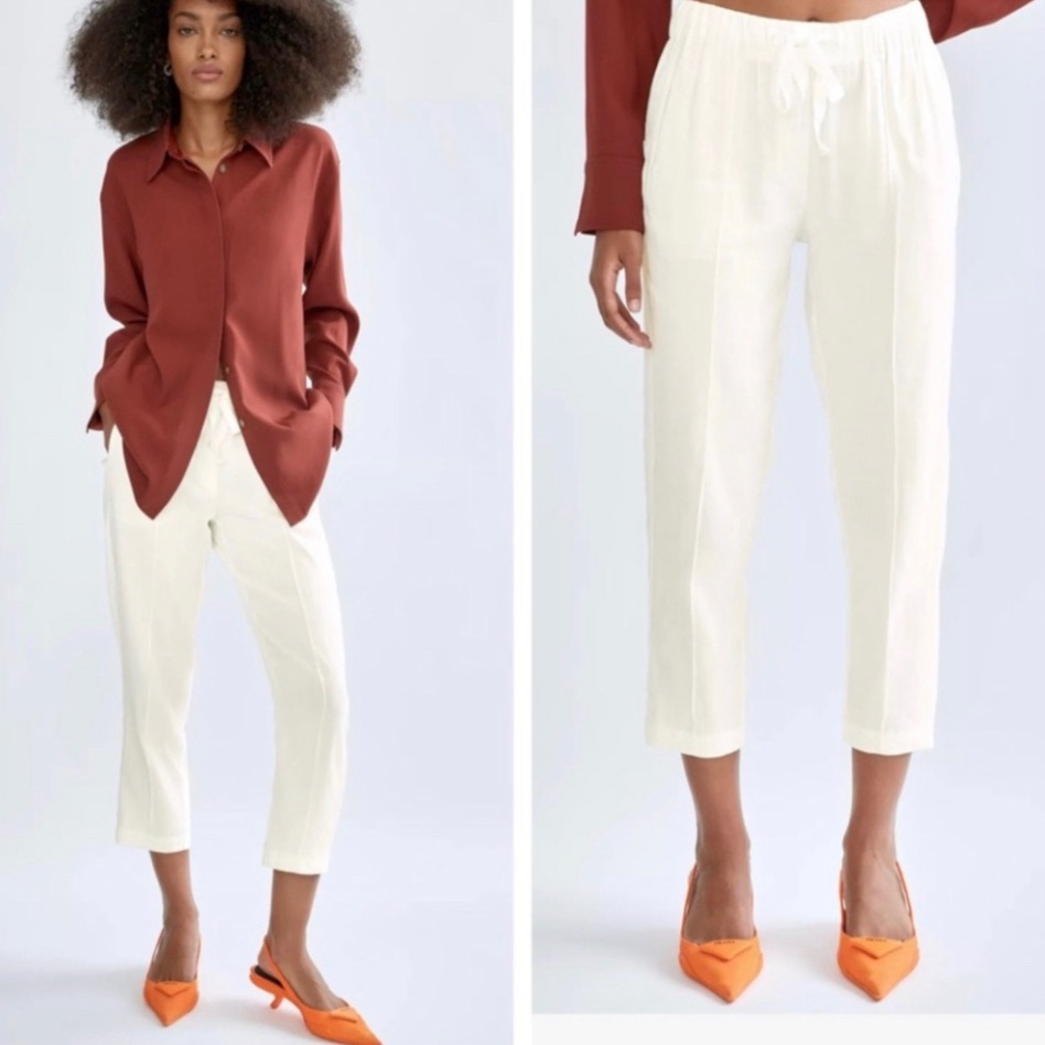Aritzia Women's White Day Casual Linen Summer Vacation Pant Sz M